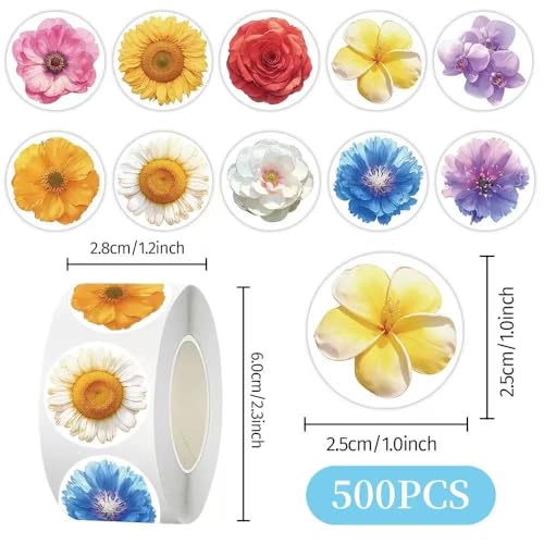 1000 Pcs Flower Stickers for Boys Girls School Students. 2 Roll 1 Inch Leaf Plant Stickers Bulk .Floral Scrapbook Nature Sticker Packs for Water Bottles Phone Case Laptop - color: Flower Stickers