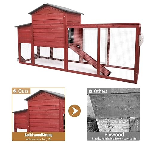 PetsCosset 79" Wooden Chicken Coop Rabbit Cage with Nesting Box, Waterproof Roof, Removable Tray, Combinable - color: Hen house-Red, size: 75.0"L x 26.0"W x 39.0"H
