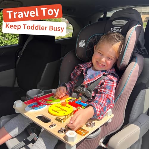 Montessori Busy Board for Toddlers 3-5, Large Wooden Sensory Board with 20+ Learning Activities, Fine Motor Toy, Double-Sided Travel Busy Board for Preschool Boys & Girls - style: Double Sides Busy Board