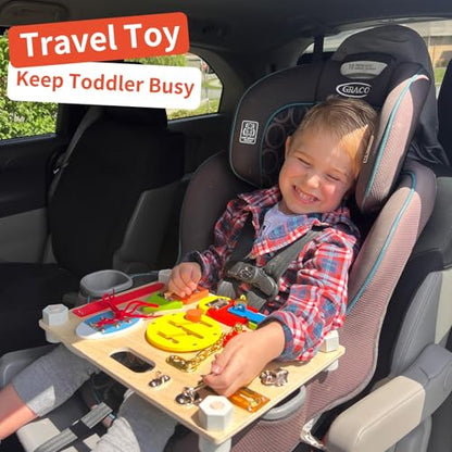 Montessori Busy Board for Toddlers 3-5, Large Wooden Sensory Board with 20+ Learning Activities, Fine Motor Toy, Double-Sided Travel Busy Board for Preschool Boys & Girls - style: Double Sides Busy Board