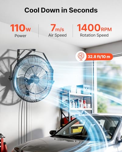 VEVOR Wall Mount Fan, 20 in Wall Mounted Hanging Fan with Mist, IP44-rated Protection, 3-Speed, Long Airflow Distance, Adjustable Rotation Angle, Powerful for Industry, Commercial, Garage, Workshop - size: 20In-Misting