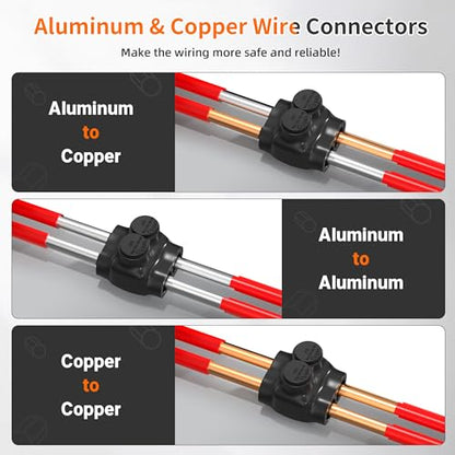 2 Port Insulated Multi Tap Connector 250MCM-6 Gauge Wire Connectors Aluminum to Copper Wire Connectors Dual Entry Black Electrical Cable Connectors with Slotted Allen Hex - 6 Pack - size: 250MCM-6 AWG