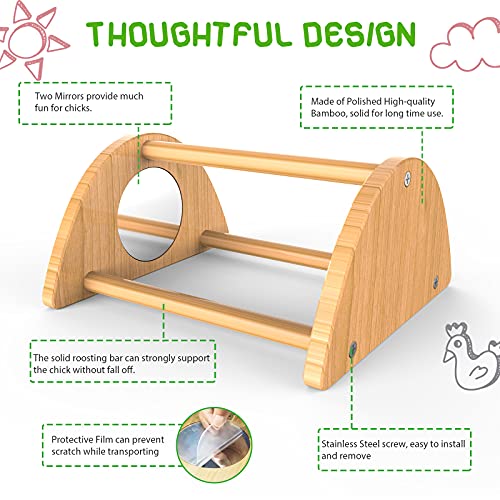 Mini Chick Perch with Mirror, Strong Bamboo Roosting Bar for coop and brooder, Training Perch for Baby Chicks, El Pollitos, La Pollita, Easy to Assemble and Clean, Fun Toys for Chick