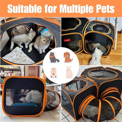 Portable Cat Playpen 2-Room with Tunnel, 3-in-1 Pop-up Cat Dog Crate Play Enclosure with Separate Areas, Foldable Pet Playpen for Puppy Kitten and Small Animals Indoor Outdoor - style: Small