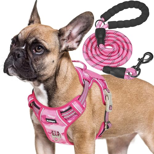 Beebiepet Heavy Duty Tactical Dog Harness for Small Dogs, No Pull Adjustable Pet Harness Reflective Service Training Easy Control Pet Vest Military K9 Working Dog Harnesses- Medium, Pink Camo - color: Pink Camo, size: Medium