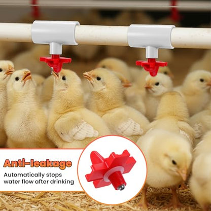 12 pcs Horizontal Chicken Water Nipples with 1/2'' PVC Tee Fittings Mount Poultry Auto Chicken Waterer Nipple Drinker for Ducks Quail and Other Poultry DIY Automatic Waterering System