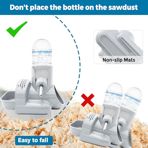 VANNON 3 in 1 Hamster Water Bottle No Drip Small Animal Water Bottle Automatic Bottle Dispenser with Food Container Base Hut and Hideout Base 4oz/120ml,Leekproof, BPA Free - color: Grey
