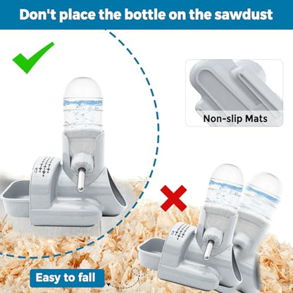 VANNON 3 in 1 Hamster Water Bottle No Drip Small Animal Water Bottle Automatic Bottle Dispenser with Food Container Base Hut and Hideout Base 4oz/120ml,Leekproof, BPA Free - color: Grey