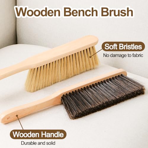 2 Pieces Wooden Dust Brush Hand Broom, Bench Brushes with Bristles, Handle Hair Brushes for Counter Bed Sofa Car Fireplace Household Woodworking Cleaning (Brown) - color: Brown