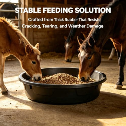 5 Pack Rubber Feed Bucket, 12 Quart/3 Gallon Large Capacity Livestock Feeding Pan, Heavy Duty Durable Farm Feeding Tub for Horse, Goat, Pig, Dog and Poultry, Farm Supplies, Black