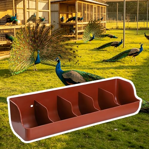 4 5 6 Holes Plastic Peacock Feeder Trough, Poultry Water Trough Replacement with Separated Fence, Small Pig Feeder for Outdoor/Indoor(Red L54.5cm/21.5") - size: Red L54.5cm/21.5"