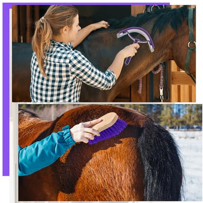 Abbylike 12 Pieces Horse Grooming Kit Racing Festival Tack Room Supplies Horse Brush Sets Equine Care Cleaning Kit Shedding Grooming Massaging Tools(Gray and Purple) - color: Gray and Purple