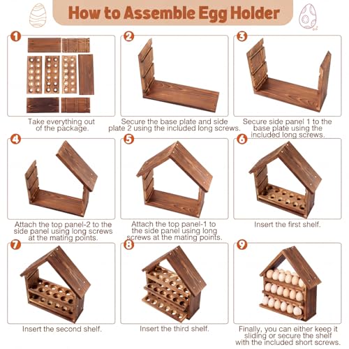 Remerry Wooden Egg Holder Countertop 3 Tier House Shape Fresh Egg Storage Pull out Eggs Racks Basket for Home Craft Room Farmhouse Kitchen Counter Organizer(36 Hole,No Door,Brown) - style: No Door