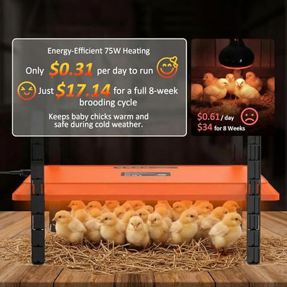 Smart Chick Brooder Heating Plate, 12"x16" Brooder Heat Plate for 20 Chicks, 7 Adjustable Timer & 5 Adjustable Temperature, Overheating Protection, UL-Certified (75 Watt)