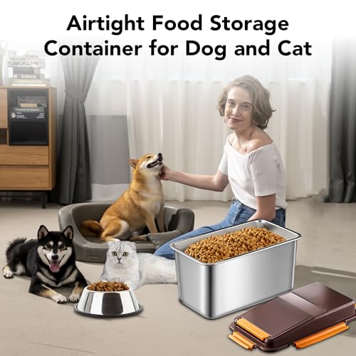 Newget Dog Food Storage Container Stainless Steel with Scoop, 16-lb/11-lb Airtight Metal Pet Food Storage Bin, Cat Food Container for Dry Dog, Cat Food, Bird Seed, Keep Food Fresh, Brown - color: A-Brown