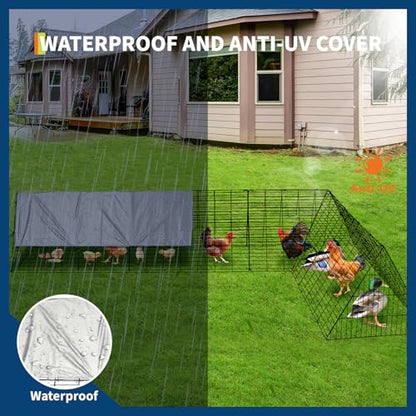 28" Height Metal Chicken Coop, Chicken Tunnels for Yard with Corner Frames & Waterproof Cover, Portable Chicken Run with 13 Ground Stakes & 40 Zip Ties, Poultry Cage for Outside Backyard, Hens,