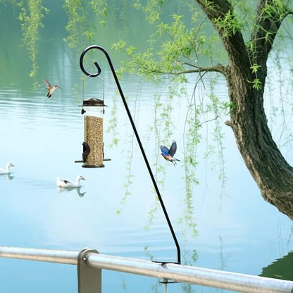 MIXXIDEA 2 Packs Heavy Duty Deck Rail Pole Deck Hook, Extensible and Adjustable Deck Hook for Hanging Bird Feeder, Plants, Suet Baskets,Wind Chimes,Lanterns - size: 28in Long Curled Hook-2 Packs