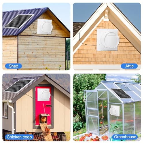 Fanspex Solar Exhaust Fan, Solar Powered Vent Fan Kit for Outside Greenhouse Shed Chicken Coop (8" Fan) - size: 8" Fan