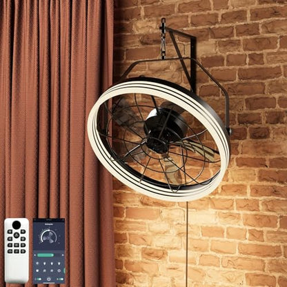 Plug in Wall Mount Fan with Light, 20 Inch 3CCT Dimmable Fan Light, Remote & App Control, 6-Speed, Reversible, Indoor/Outdoor Wall Mounted Fans for Patio, Garage, Living Room (LED Frame) - color: LED Frame