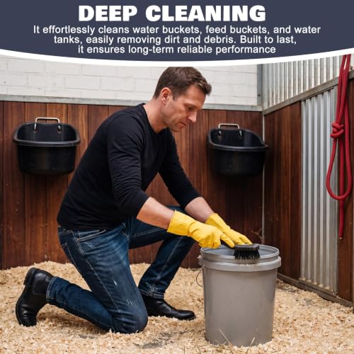 3 Pcs 9" x 2.5" Horse Bucket Brush Trough Scrubber with Rubber Gloves Non-Slip Durable Synthetic Fiber Water Buckets Brush for Livestock Farm Equine Water Buckets Feed Trough Cleaning