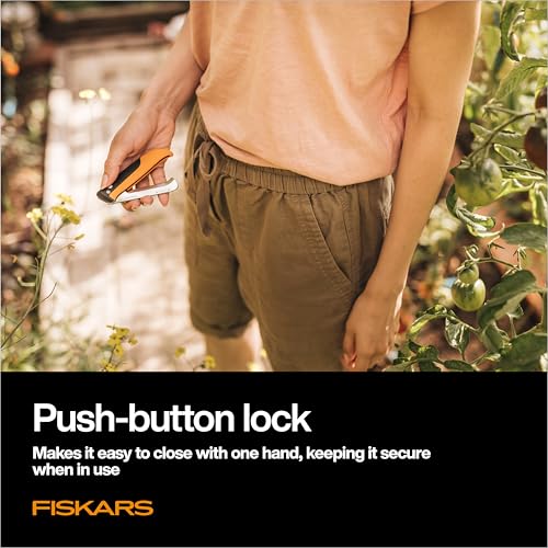 Fiskars Folding Produce Knife, Gardening Tool for Harvesting Produce with Foldable Ergonomic Design, Stainless Steel Curved Blade, Orange - style: Folding Harvest Knife
