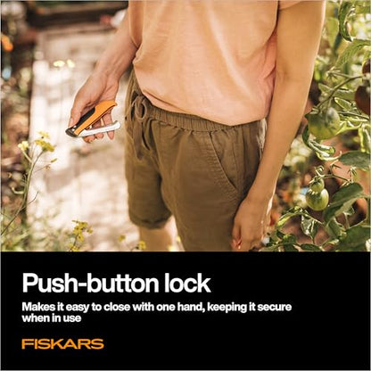 Fiskars Folding Produce Knife, Gardening Tool for Harvesting Produce with Foldable Ergonomic Design, Stainless Steel Curved Blade, Orange - style: Folding Harvest Knife