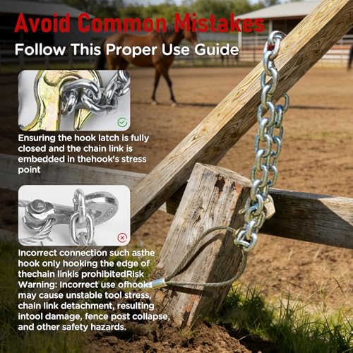 Heavy Duty Fence Post Puller & Nitrile Coated Work Gloves - with Reinforced Cable & Chain for Hi-Lift Jack, Extract 4x4 Wood & Concrete Posts for Farm, Ranch Fence Repair （Jack & Knife NOT Included）