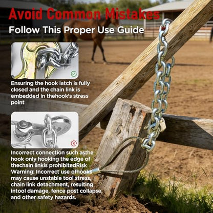 Heavy Duty Fence Post Puller & Nitrile Coated Work Gloves - with Reinforced Cable & Chain for Hi-Lift Jack, Extract 4x4 Wood & Concrete Posts for Farm, Ranch Fence Repair （Jack & Knife NOT Included）