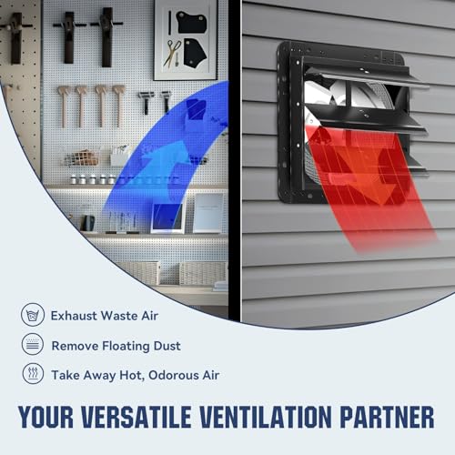 FAREAST 12 Inch Garage Exhaust Fan Wall Mounted, Automatic Shutter, Wall Exhaust Fan with Adjustable Speed Controller, 1130 CFM, for Barn, Shed, Chicken Coop, Greenhouse Ventilation (Black)