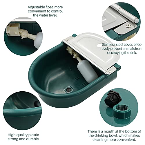 MINYULUA Automatic Waterer Bowl Large Horse Waterer with Float Valve | Automatic Water Feeder Dispenser Bowl, with Drain Plug, Plastic Material, Widely Used, Easy to Clean, Easy to Install, Green - color: dark green