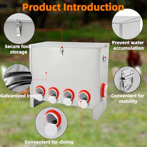 Automatic Poultry Chicken Feeder No Waste Metal Large Capacity 88 lbs Feeders for Chickens Ducks, Geese Bantams Pheasants Coop Weatherproof (10-Port) - size: 10-Port