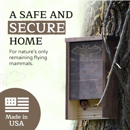 Made in USA- Brown Stained Pine Bat House, Single-Chamber Bat Box, Easy-to-Install Wooden Bat House Kit, Bat Houses for Outdoors, with Weather-Resistant Finish & Mounting Screws - Applewood Outdoor - style: Single Chamber Brown