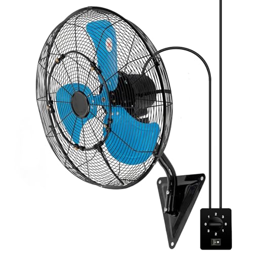AZOUTDOOR 20" Wall Mount Fan 7000 CFM Wall Oscillating Fan 3-Speed Industrial Fans with Mist High Velocity Wall mounted Fans for Residential, industrial, Warehouse, Greenhouse, Workshop - color: Blue 20" Misting