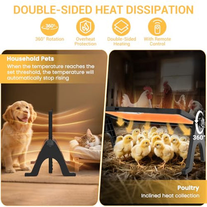 Chicken Coop Heater Brooder Plate, 180W Dual-Heating Chicken Heater Built-in Thermostat | Cycle Mode | Light, Remote Control Chick Heater for Coop, Adjustable Chicken Warmer for Poultry, UL-Compliant - color: Black