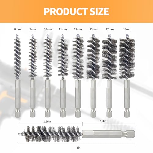Bore Brush for Drill – 8pcs Stainless Steel Wire Tube Brush in Different Sizes, Twisted Wire Cleaning Brush with 1/4" Hex Shank, bore Brush Copper Pipe Cleaner for Power Drill & Tube Cleaning - style: 8pcs