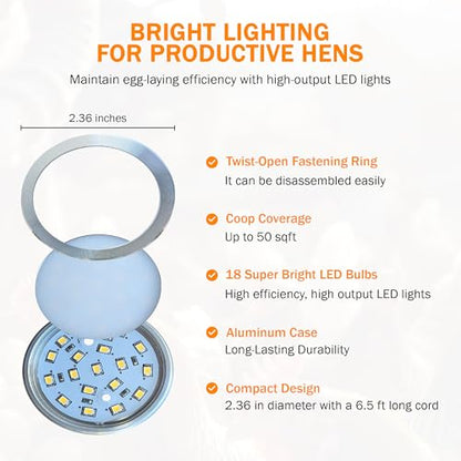 AutoCoop LayLight2 with Smart Timer - Automatic Chicken Coop LED Daylight Extender - Chicken Coop Light with Programmable Settings for Boosting Chicken Egg Production