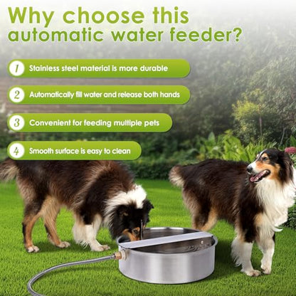 Automatic Dog Water Bowl Dispenser Large Breed Outdoor Pet Water Fountain Pet Waterer with Float Valve 6.5L Heavy-Duty Stainless Steel Auto Waterer for Large Dogs Cats Puppy Chicken Goat - size: 2 drinking ports