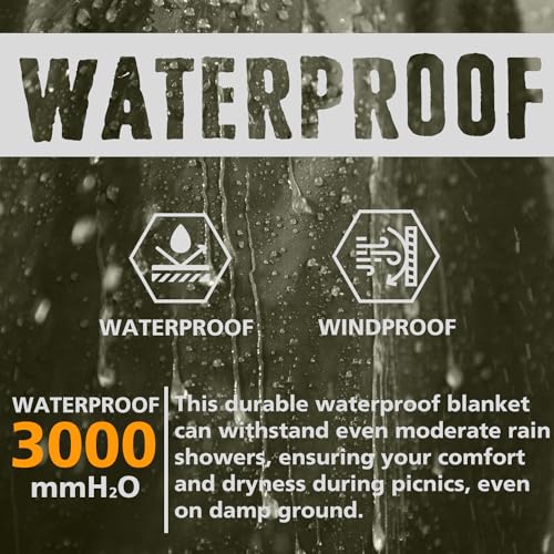 AlphaBeing Waterproof Outdoor Blanket with Merino Wool, Extra Thick Warm, Windproof, Packable Stadium Blankets for Cold Weather, Camping Gift, Pet, Car, Picnic, Concerts, 79" x 59", Olive - color: Olive