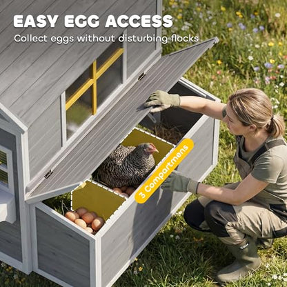 PawHut Wooden Chicken Coop, Hen House for 2-4 Hens, Outdoor Playhouse Poultry Cage with 2 Nesting Boxes, Waterproof Roof, Windows, Chicken Hutch for Farm Backyard, 72" x 50" x 54", Gray - color: Gray