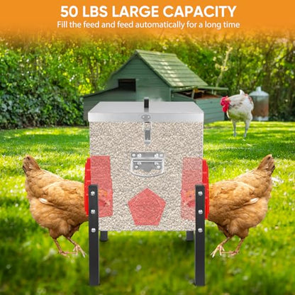 ‎Tgeyd 50 lb Heavy Duty Chicken Feeder, No Waste Galvanized Poultry Feeder with Locking Lid for Outdoor Chickens, Ducks & Geese - color: silver
