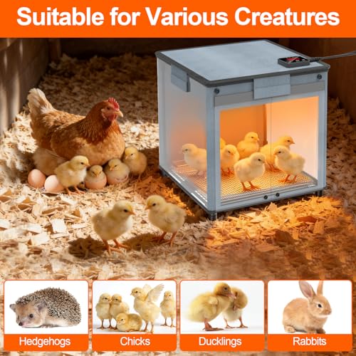 Brooder Box for Chicks, 4-in-1 Chick Starter Kit, Brooder Heating Plate with Adjustable Temp (7795) & 9H Timer, Baby Chicken Pen, Chicken Feeder, Waterer, 200W Poultry Coop Heater for Ducks, Quails