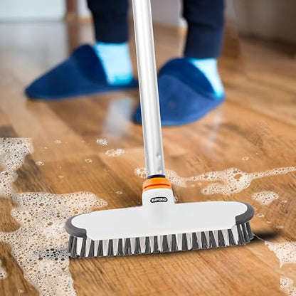 Superio Deck Scrub Brush with Long Handle, Heavy Duty Stiff Bristles Grout Scrubber with Scraper - Cleans Hot Tub, Swimming Pool, Granite Tiles, Bathroom, Patio, Kitchen, Wall and Deck (3 Part Handle) - size: 3 Part Handle