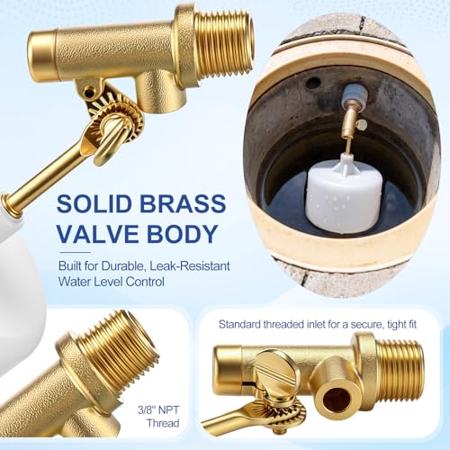 Lounsweer 2 Pack 3/8" Water Float Valves, Brass Pool Float Valve with Adjustable Arm, Water Level Control for In-Ground Pools & Auto-Fill Systems Fountains Tank Ponds Aquariums