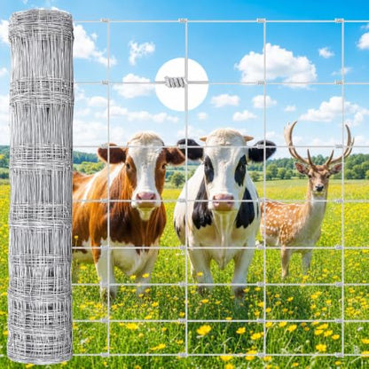 Farm Fence 6ft x 295ft, 12 Gauge Heavy Zinc Coating Cattle Panel Fence Galvanized Woven Wire Field Fencing Livestock Fence, Durable Chain Link Hog Wire Fencing for Yard Garden Sheep Goat Deer Horse - size: 6ft x 295ft