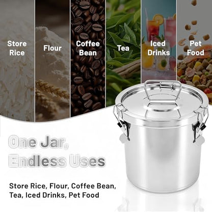 304 Stainless Steel Airtight Food Storage Container, 6L/1.59Gal Large Canister with Lock Clips & Lid, Heavy Duty Metal Bucket for Rice, Flour, Grain, Coffee Beans, Kitchen Pantry Jar - size: 6L
