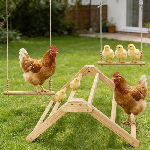 3PCS Chicken Coop Toys Set - Chicken Perch & Chicken Swing，Natural Wood Chicken Coop Accessories for Hens Poultry Rooster Bird Parrot