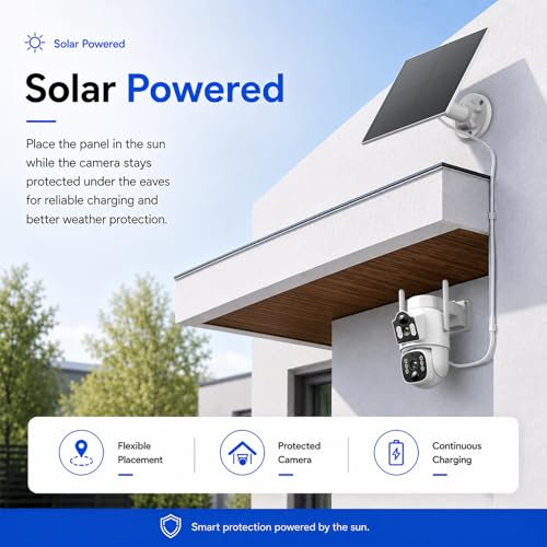 CAMCAMP Solar Security Cameras Wireless Outdoor, 4 Cameras Dual-Lens PTZ with 10CH NVR & 500GB HDD, 2K Color Night Vision, Spotlight, Dual PIR Detection, 2-Way Talk, IP66 Cameras for Home Security - color: 4