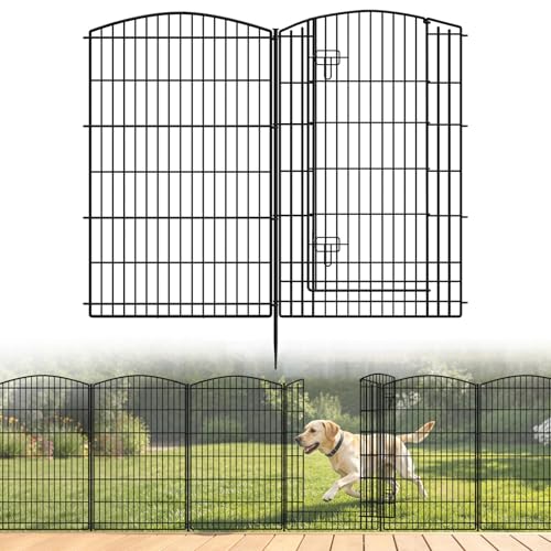 INJOPEXI Decorative Garden Fence 12 Panels 26ft (L)×42in (H) Garden Fences with 11 Panels + 1 Gate, No Dig Animal Barrier Rabbit Fencing Rustproof Metal Wire Temporary Dog Fence for Patio Outdoor Yard - size: 12 Panels 26ft(L)-42"(H) - With Gate
