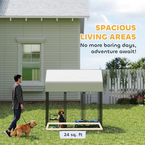 PawHut Outdoor Dog Kennel with Roof, 6' x 4' x 6' Heavy Duty Welded Wire Dog Playpen Enclosure with Escape-Proof Lock, UV-Resistant & Waterproof Cover, for Large Dogs, Chickens, Ducks, Silver - size: 48.0"L x 72.0"W x 72.0"H, style: Single Room