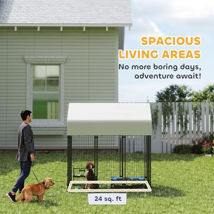 PawHut Outdoor Dog Kennel with Roof, 6' x 4' x 6' Heavy Duty Welded Wire Dog Playpen Enclosure with Escape-Proof Lock, UV-Resistant & Waterproof Cover, for Large Dogs, Chickens, Ducks, Silver - size: 48.0"L x 72.0"W x 72.0"H, style: Single Room